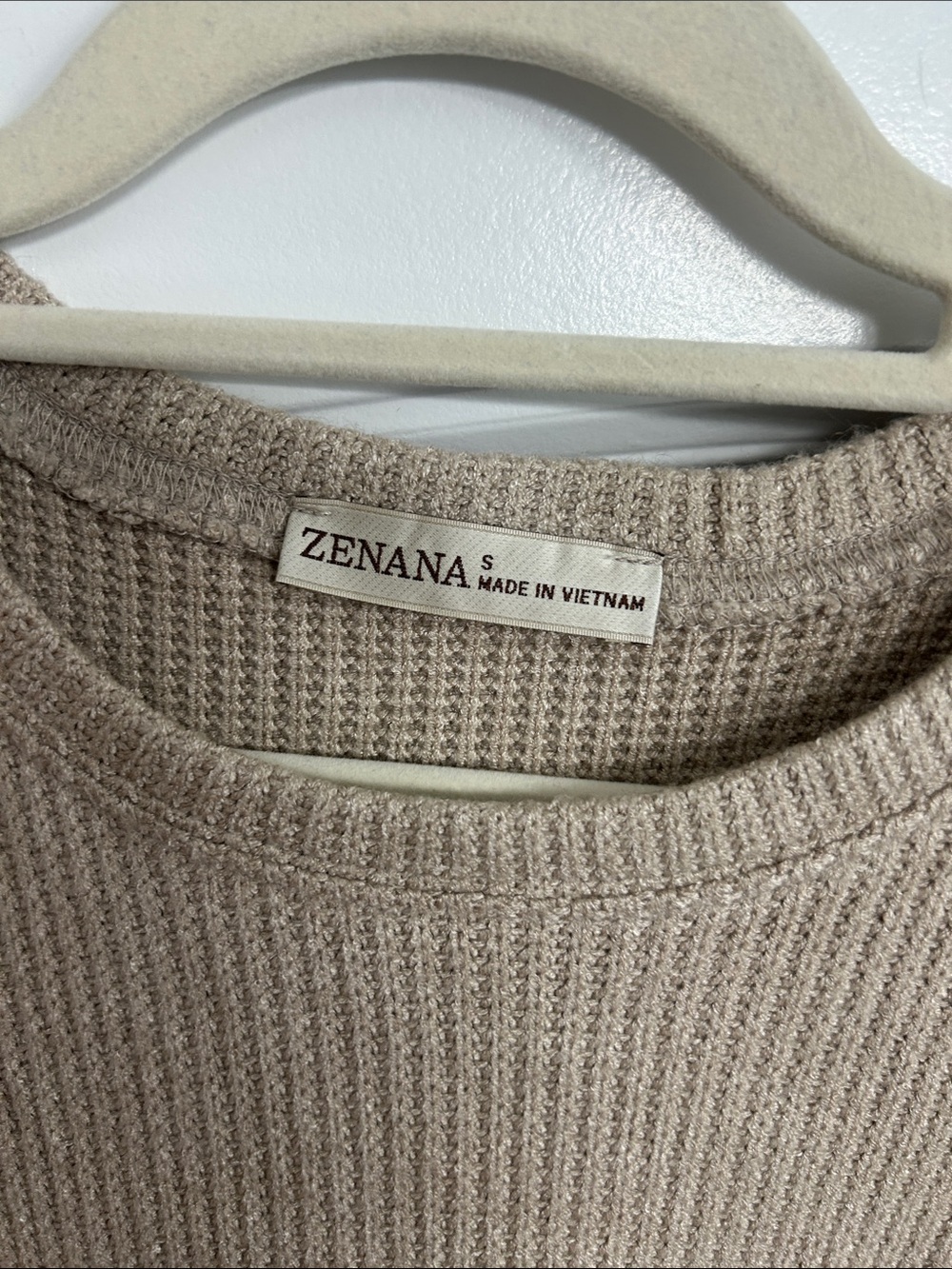 Zenana Waffle Knit Two-Piece Loungewear Set - Taupe/ Size Small - Picture 3 of 10